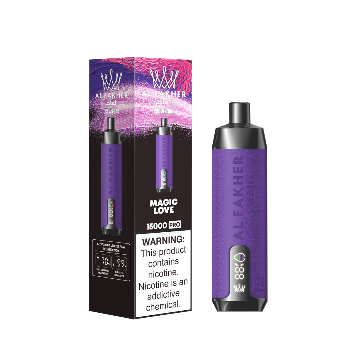 AlFakher Crown Bar 15000 Pro - 5% Nikotin, 15000 Puffs, Wiederaufladbar, USB-C, 22ml E-Liquid, Ausgezeichnete Geschmacksvielfalt